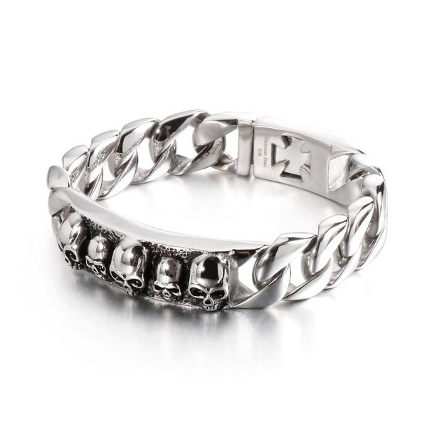 

charm bracelets punk hollywood skull ghost bracelet men 316l stainless steel cuban chain, Golden;silver