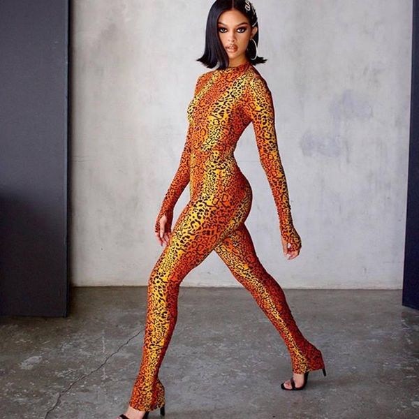

women's jumpsuits & rompers sysywel women bodycon 2021 spring long sleeved leopard printed skinny jumpsuit fashion casual streetwear ov, Black;white