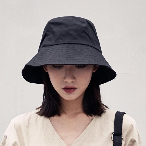 

wide brim hats summer bucket hat solid color cotton ladies girls foldable suncreen for women fisherman cap, Blue;gray
