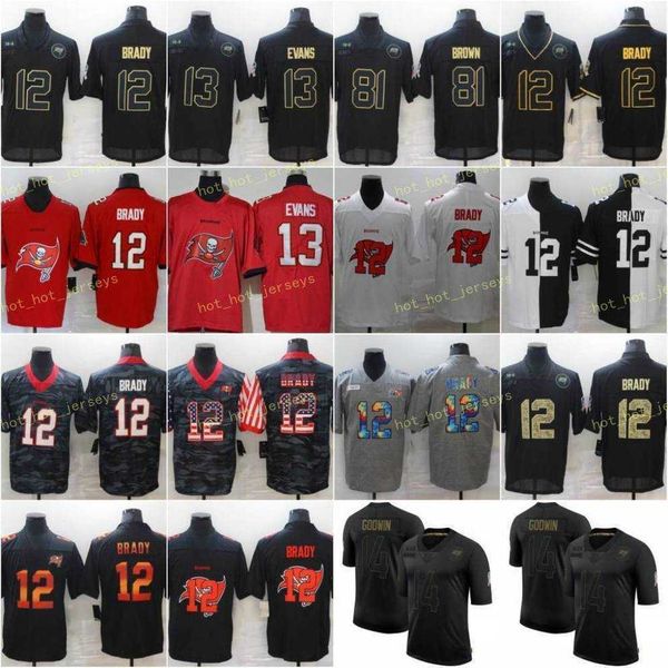 

12 tom brady football jersey 2020 salute to service limited tannpa bav buccameers 13 mike evans 14 chris godwin 81 antonio brown, Black;red