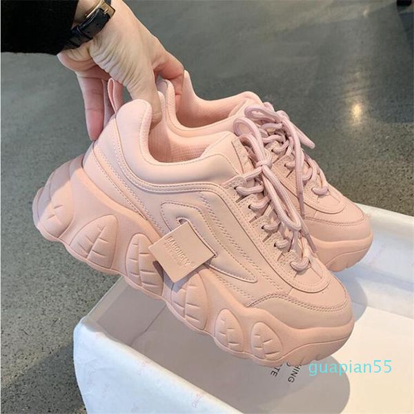

fashion-dress shoes spring women's chunky sneakers women platform lace-up vulcanize female trainers running, Black