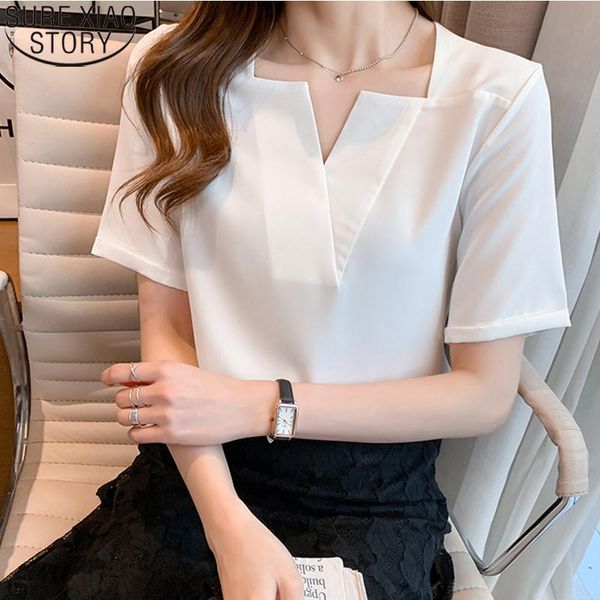 

women's blouses & shirts office lady fashion solid 4 colors v-neck women 2021 summer temperament short sleeve shirt blusas 15275, White