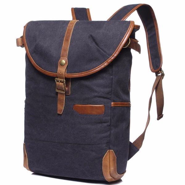 

backpack men's women's vintage canvas leather cotton rucksack mountaineering book travel military camouflage school bag 13"