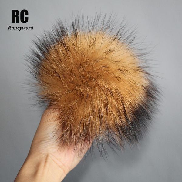 

beanie/skull caps genuine raccoon fur pompoms big natual balls for winter hat scarf accessories real pom 10cm 15cm rc1346, Blue;gray
