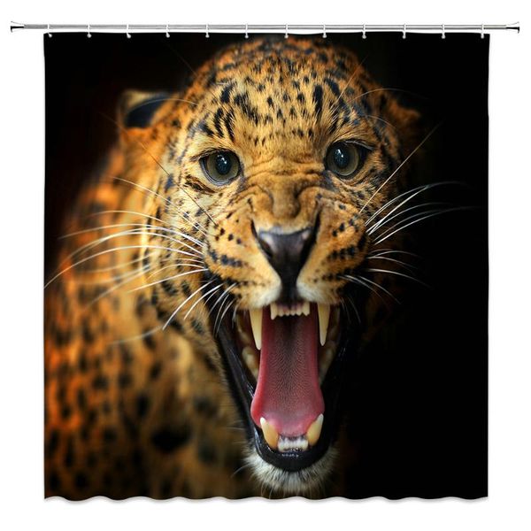 

brown leopard shower curtain african jungle fierce animal panthera bathroom cloth hooks curtains set waterproof home bath decor