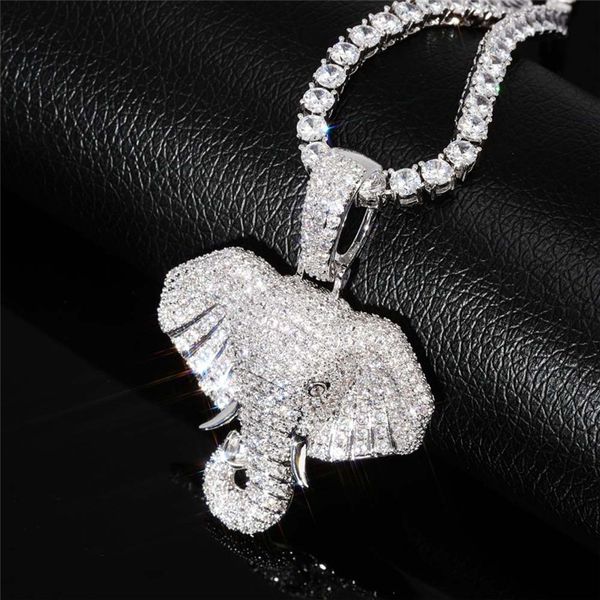 

iced out elephant necklace & pendant with chain cubic zircon necklace animal jewelry fashion men women gift x0509, Black
