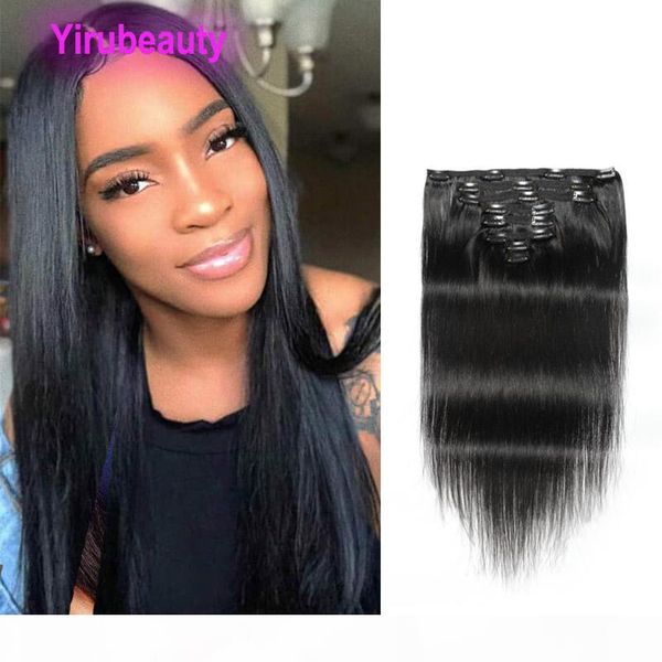 

malaysian human hair silky straight 120g natural color clip in hair extensions 120g set clip on soft 8-24inch, Black;brown