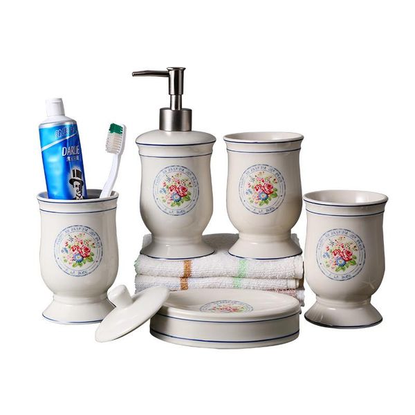 

bathroom accessories set ceramic soap dispenser toothbrush holder gargle cup soap dish 5 pieces set wedding gifts ing