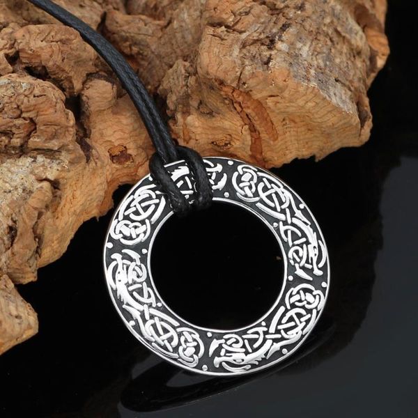 

pendant necklaces nordic viking amulet drgon dreki jormungand necklace stainless steel with valknut rune gift bag, Silver