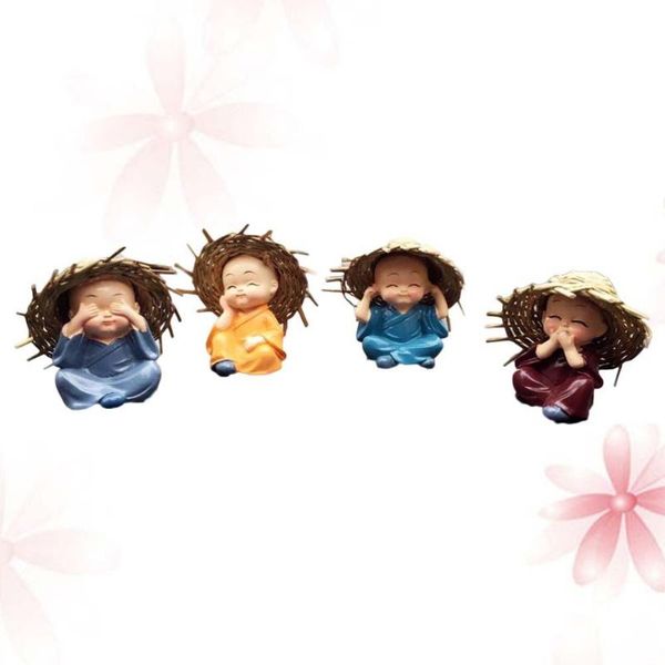 

interior decorations 4 pcs/set toys straw hat monk car dashboard ornaments home office desktabletop