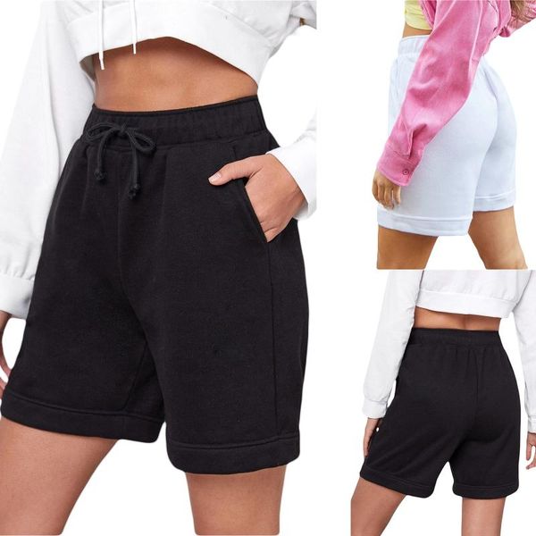 

women's shorts 2021 women summer casual solid color drawstring high waist short sweatpants with pockets streetwear loose bottoms, White;black