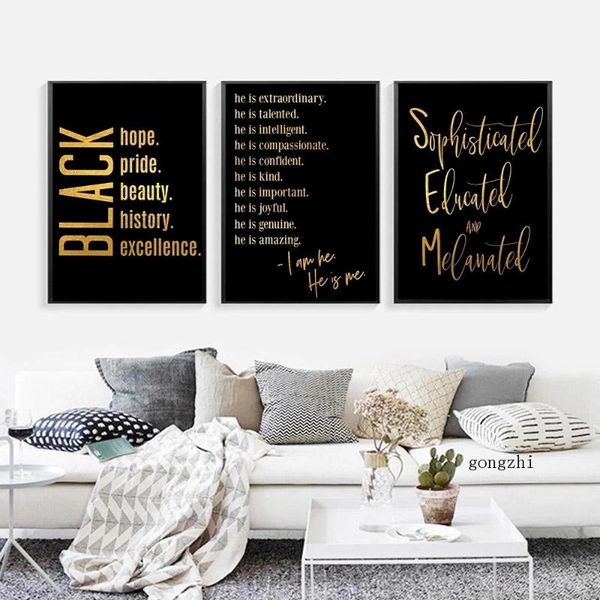 

paintings black girl magic confidence poster golden inspirational quotes canvas painting and prints wall art picture for living room decor