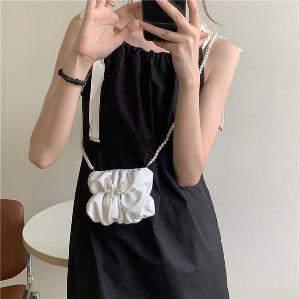 

evening bags 2021 trendy niche design sense tie bow pearl chain bag mini small one-shoulder stiletto