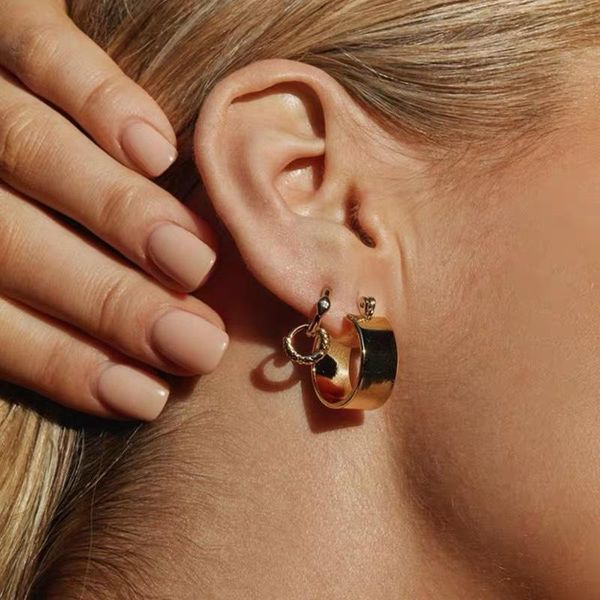 

hoop & huggie statement retro wide chunky earrings for women gold plated stainless steel circle party jewelry, Golden;silver