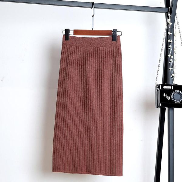 

skirts women knitting winter ladies casual solid pencil soft knited autumn fashion females empire elastic wasit skirt, Black