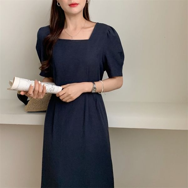 

casual dresses streetwear solid all match stylish square collar slim 2021 femme loose korean long vestidos elso, Black;gray