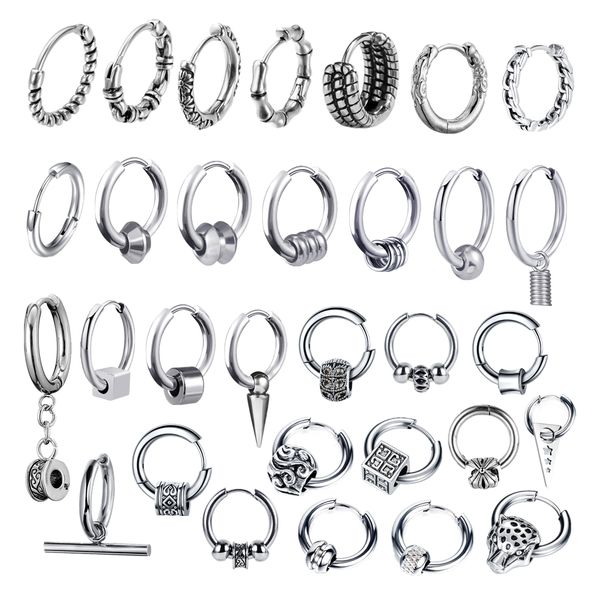

punk retro stainless steel hoop earrings for women men gothic round geometry rock statement ear jewelry gifts earrings, Golden