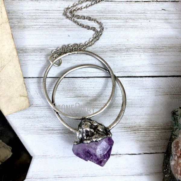 

pendant necklaces nm39935 raw amethyst big crystal necklace silver jewelry birthstone