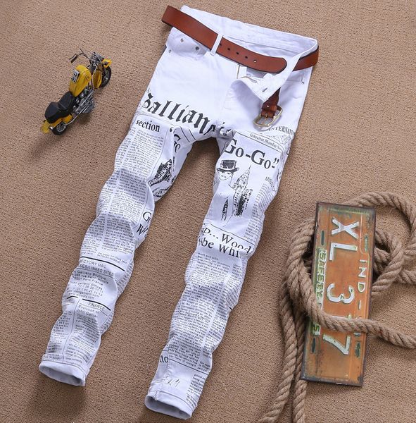 

new men's fashions young thin white printing cow jeans 3c64, Blue