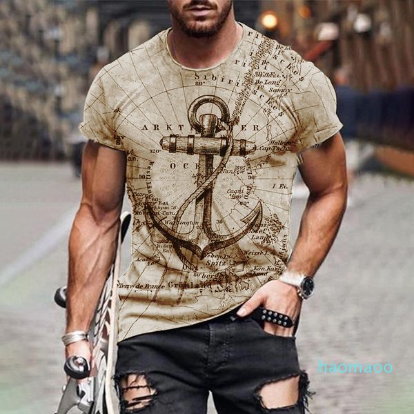 Designer-Anchor Tough Guy Style Herren 3D T-Shirt Grafik Optische Täuschung Kurzarm Party Top Street Punk und Gothic Rundhalsausschnitt Sommer