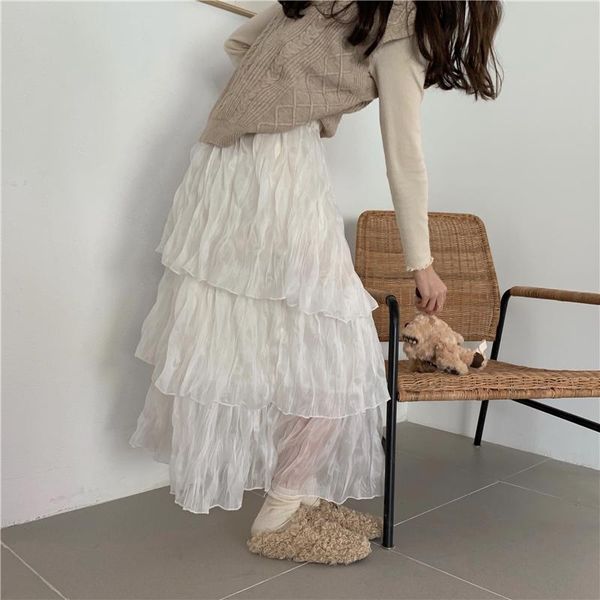 

skirts deivor chiffon skirt elastic waist cake middle lady long fairy, Black