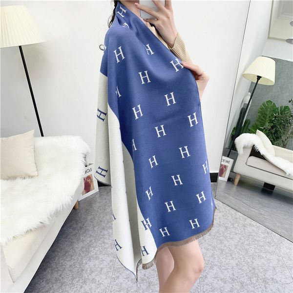 

design self retaining ins korean waxy skin imitation cashmere warm female soft and white student thickened scarf, Blue;gray