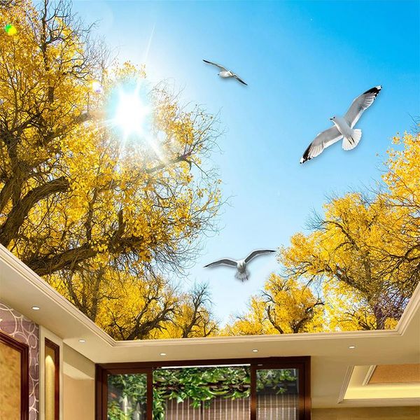 

wallpapers custom 3d ceiling mural wallpaper modern blue sky and white cloud maple beautiful dove sunshine zenith painting