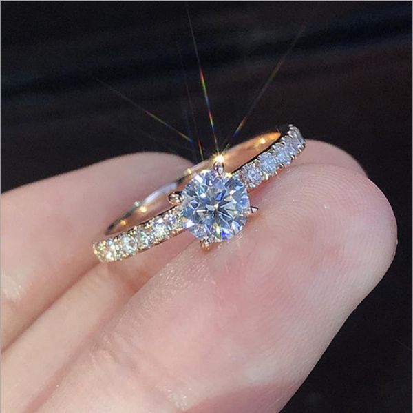 

cluster rings fashion dedicate simple inalaid crystal cubic zircon plated alloy ring geometric rose gold jewelry accessories gift for women, Golden;silver