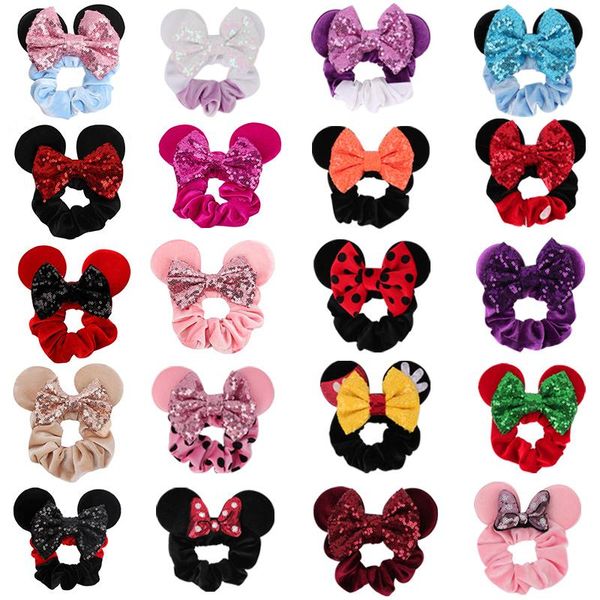 

hair accessories cartoon rings christmas sequins bow thick cat ears rope elastic gold velvet rubber bands, Slivery;white