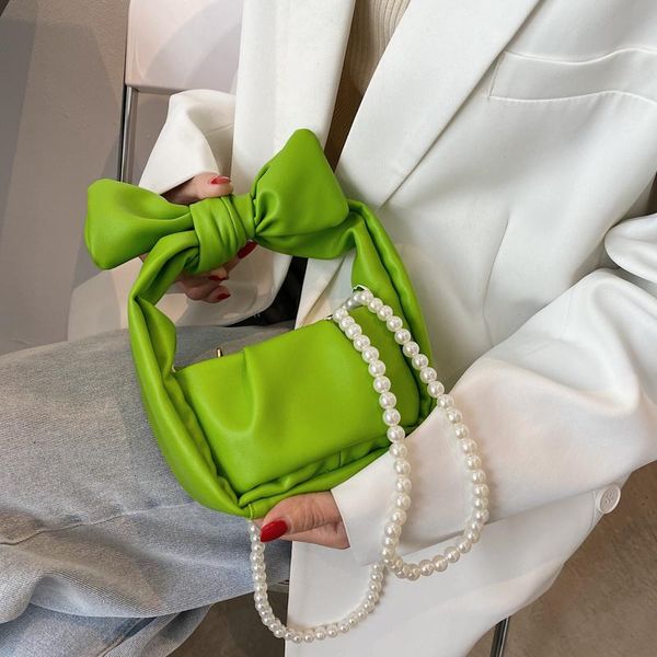 

shoulder bags 2021 fold women's bag brand bow handbag pearl chain crossbody casual tote shopper purse female cloud armpit