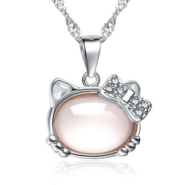 

pendant necklaces fashion full zircon opal cute kitty cat neckalce, Silver
