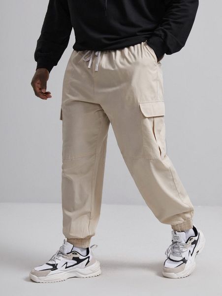 

extended sizes men flap pocket patched pants r6aj#, Black