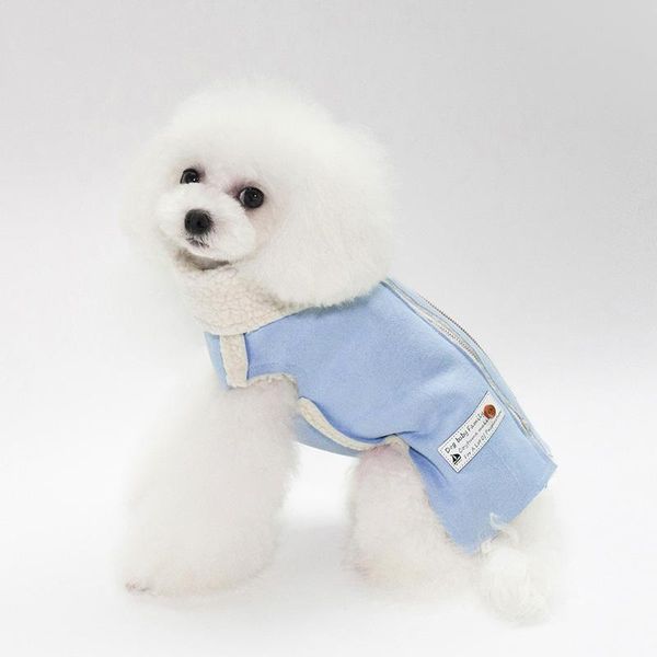 

dog apparel creative standing collar double zip warm autumn winter puppy jacket coats solid cotton breathable