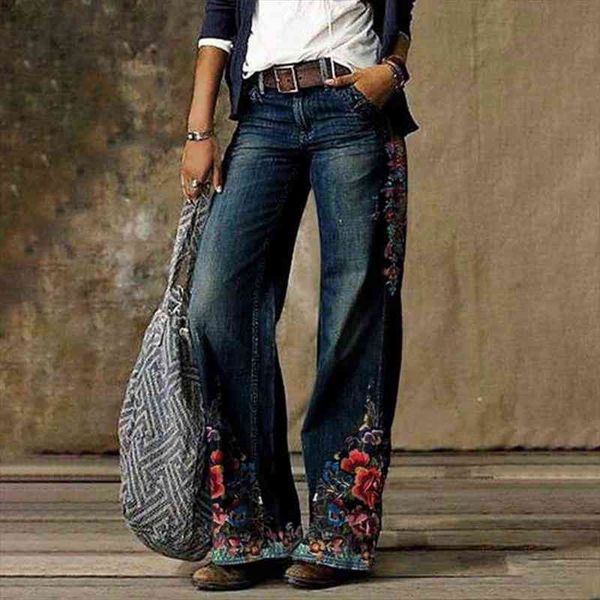 

large size wide leg womens jean vintage loose casual mom streetwear spring and autumn trousers denim, Blue