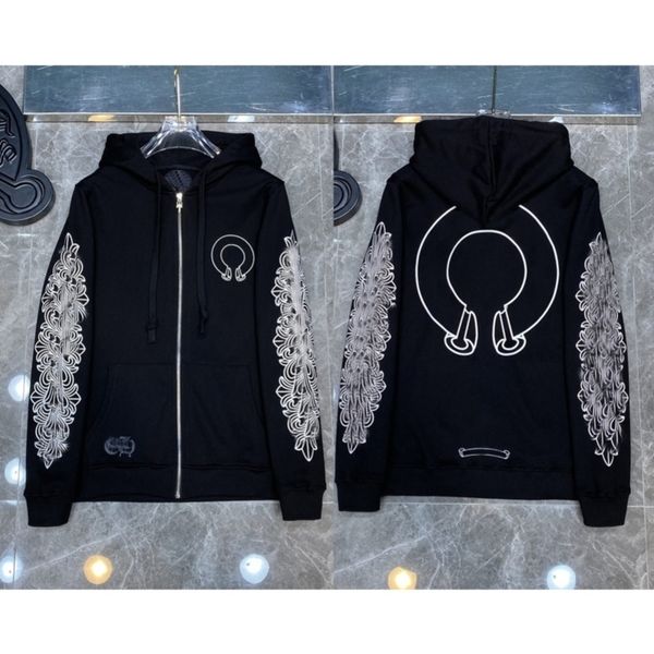 

luxury mens classic zipper fashion ch sweatshirts hoodies designer horseshoe sanskrit cross print pullover hooded sweater woman loose jackts, Black