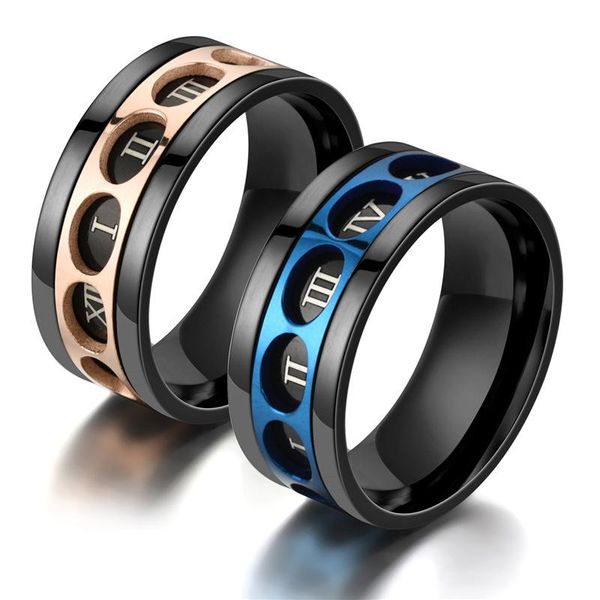 

cluster rings 9mm stainless steel roman numeral rotating ring black rose gold woman men's titanium, Golden;silver