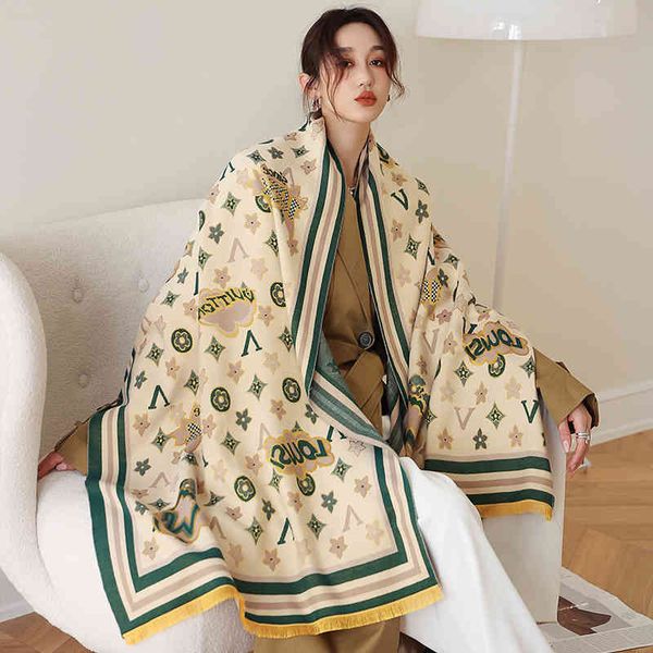 

70% off design scarf 2021 autumn and winter new printed warm scarf women's double-sided thickened long air conditioner drape large shou, Blue;gray