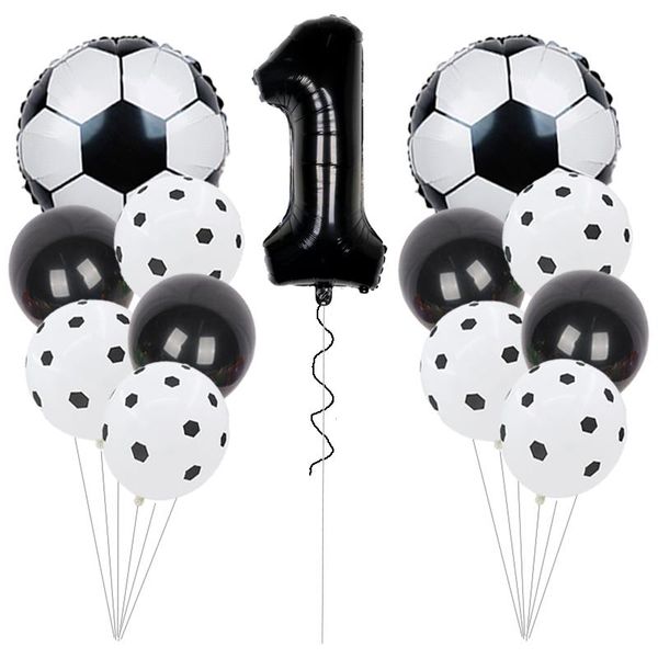 

party decoration 1set soccer football foil balloons 32inch black number balls baby boy 1 2 3 year birthday decorations kids toys air globos