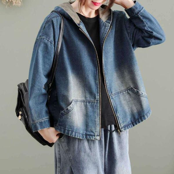 

women jackets autumn winter retro loose all-match denim new coat cardigan print character zipper casual ladies jackets 2021, Black;brown