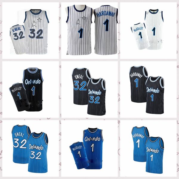 

2021 vintage men retro classic basketball jersey tracy 1 mcgrady shaquille 32 oneal shirts penny hardaway breathable short black blue white, Black;red