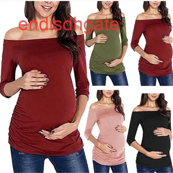 

factoryp914shoulder one neck off 2019 pregnant women's new t-shirt, Black;white