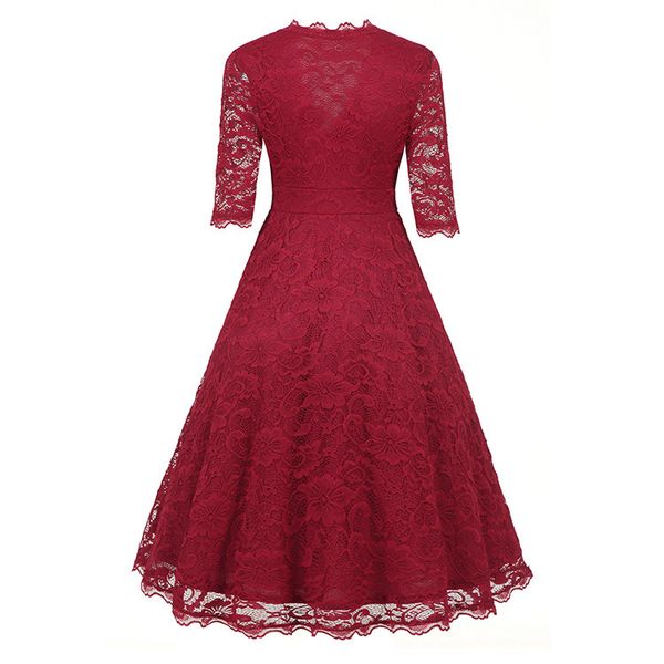 

Sexy V Neck A Line Lace Cocktail Dresses Half Sleeves Three Colors Cut Out Vestidos De Cocktail Elegantes 2021 evening, Black