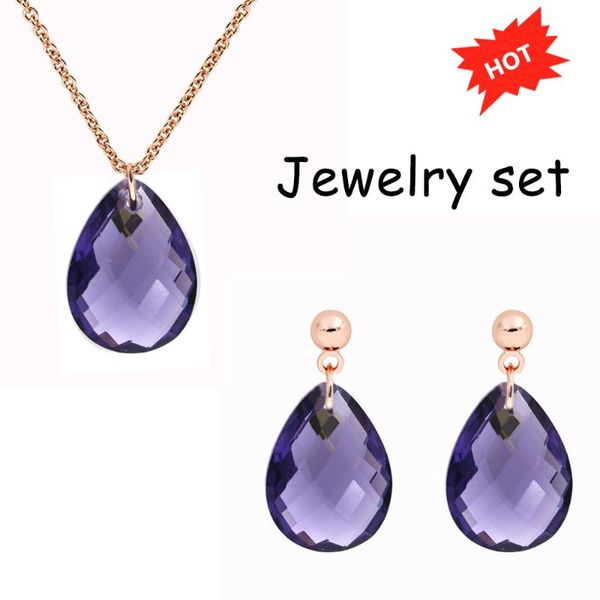 

earrings & necklace fashion water drop crystal and rose gold jewelry sets for women nice gift promotion 7 colors, Silver