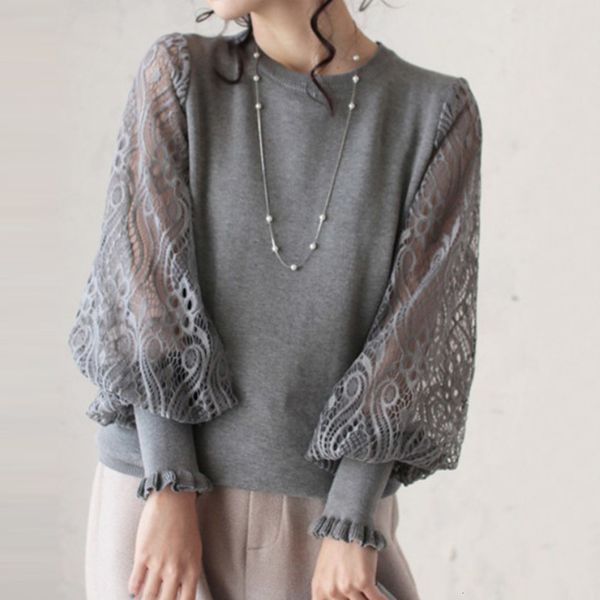 

2021 new spring autumn women's lace long sleeve shirt in japan and korea xs9o, White