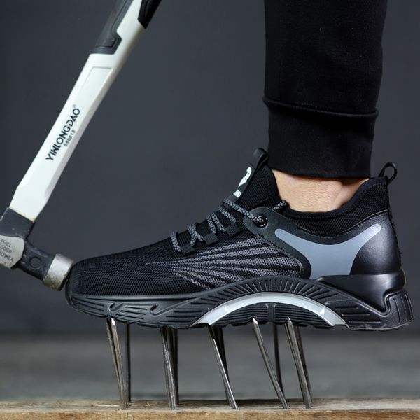 

fashion work safety shoes men work sneakers indestructible steel toe shoes work boots breathable security protective shoes male, Black