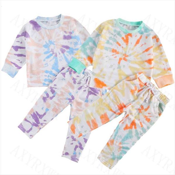 

1 6y fashion girls clothing sets toddler kids baby tie dye print pullover sweatshirts pants sweat suits cotton tracksuits, White