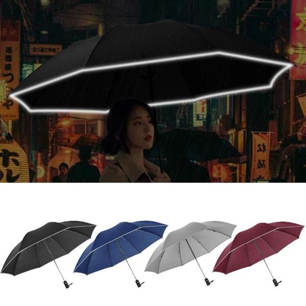 

umbrellas automatic umbrella reverse folding business with reflective strips rain for men women black coating 2021
