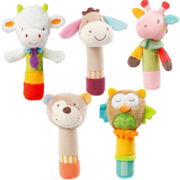 Sonaglio a mano per bambino Peluche Comfort Cattura a mano Animale BB Stick Baby Squeaker Burattino a mano Giocattolo educativo neonato