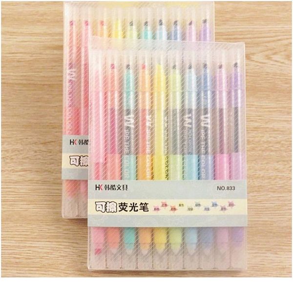 

10pcs/set double head erasable highlighter pen markers chisel tip marker fluorescent school writing highlighters co qylgcm