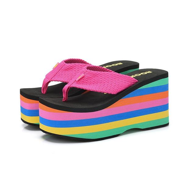 Hausschuhe Mode Sexy Sommer Regenbogen Plattform Sandalen Ultra Hohe Flip-Flops Für Frauen Schuhe Pantoufle Femme Pantuflas De Mujer